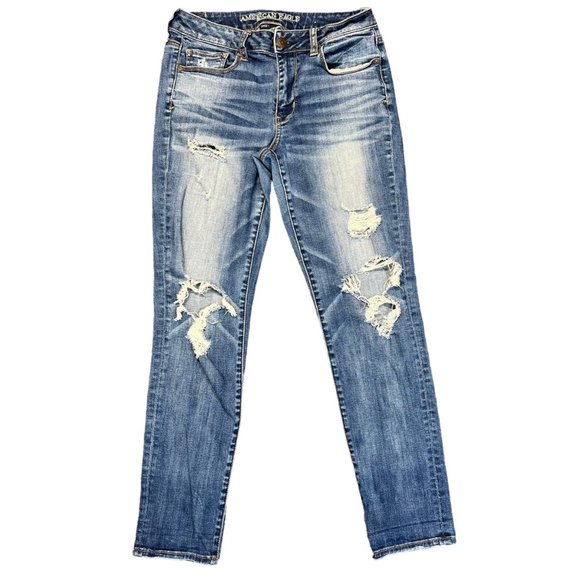American Eagle Outfitters Denim - American Eagle Womens Distressed Stretch Skinny Denim Blue Jeans Size 8 EUC